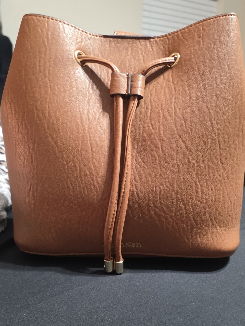 Calvin Klein Cognac Drawstring Bucket Shoulder Bag